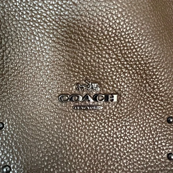 Coach Edie Brown Studded Leather Turn Lock Tote Bag - Picture 3 of 9